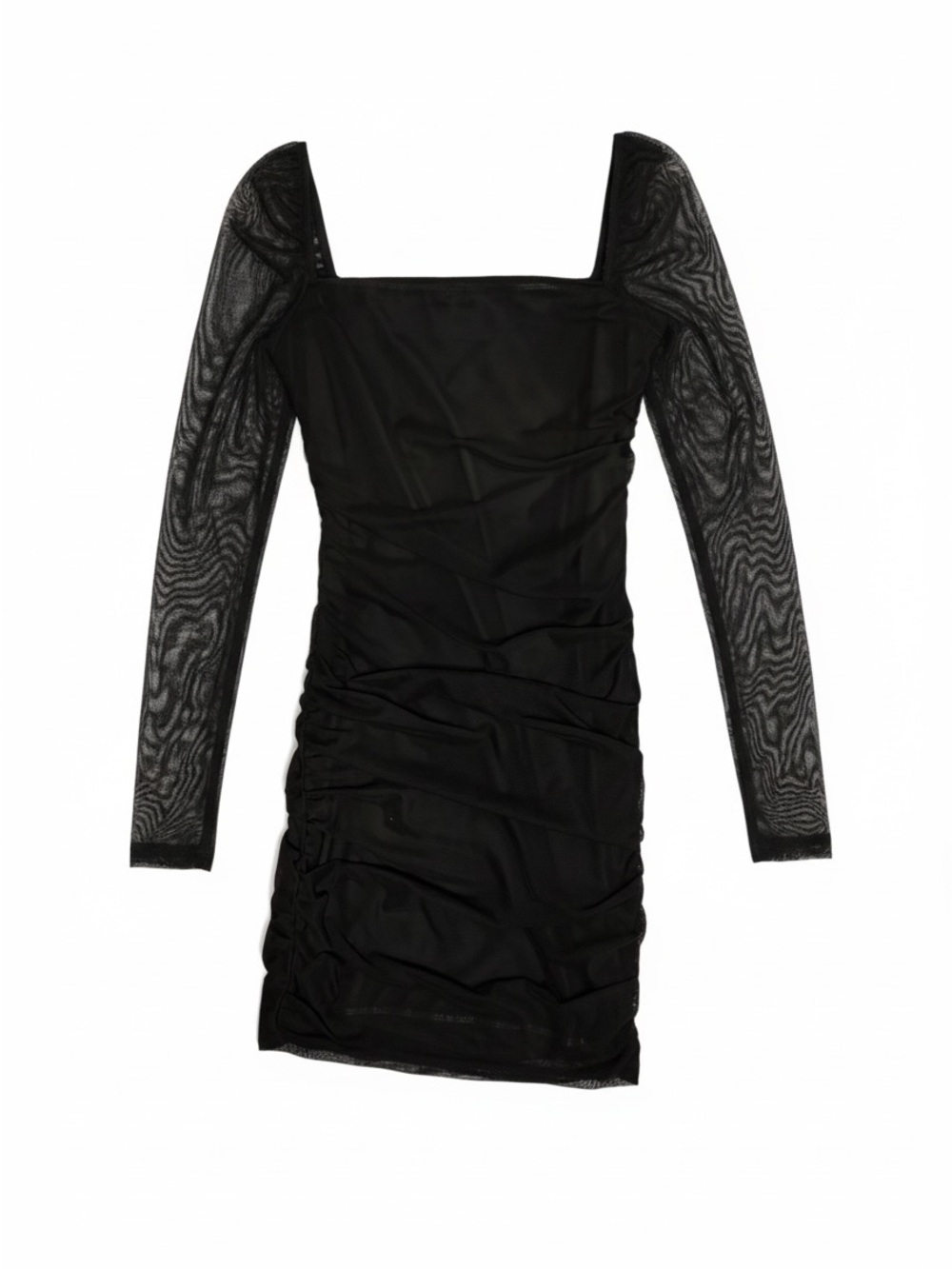 Princess Polly Black Sheer Long Sleeve Ruched Mesh Mini Dress Size US 4